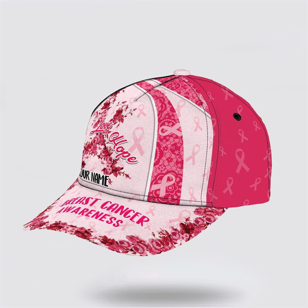 Customized Breast Cancer Awareness Faith Hope Love Art Baseball Cap, Gifts For Breast Cancer Patients, Breast Cancer Hat