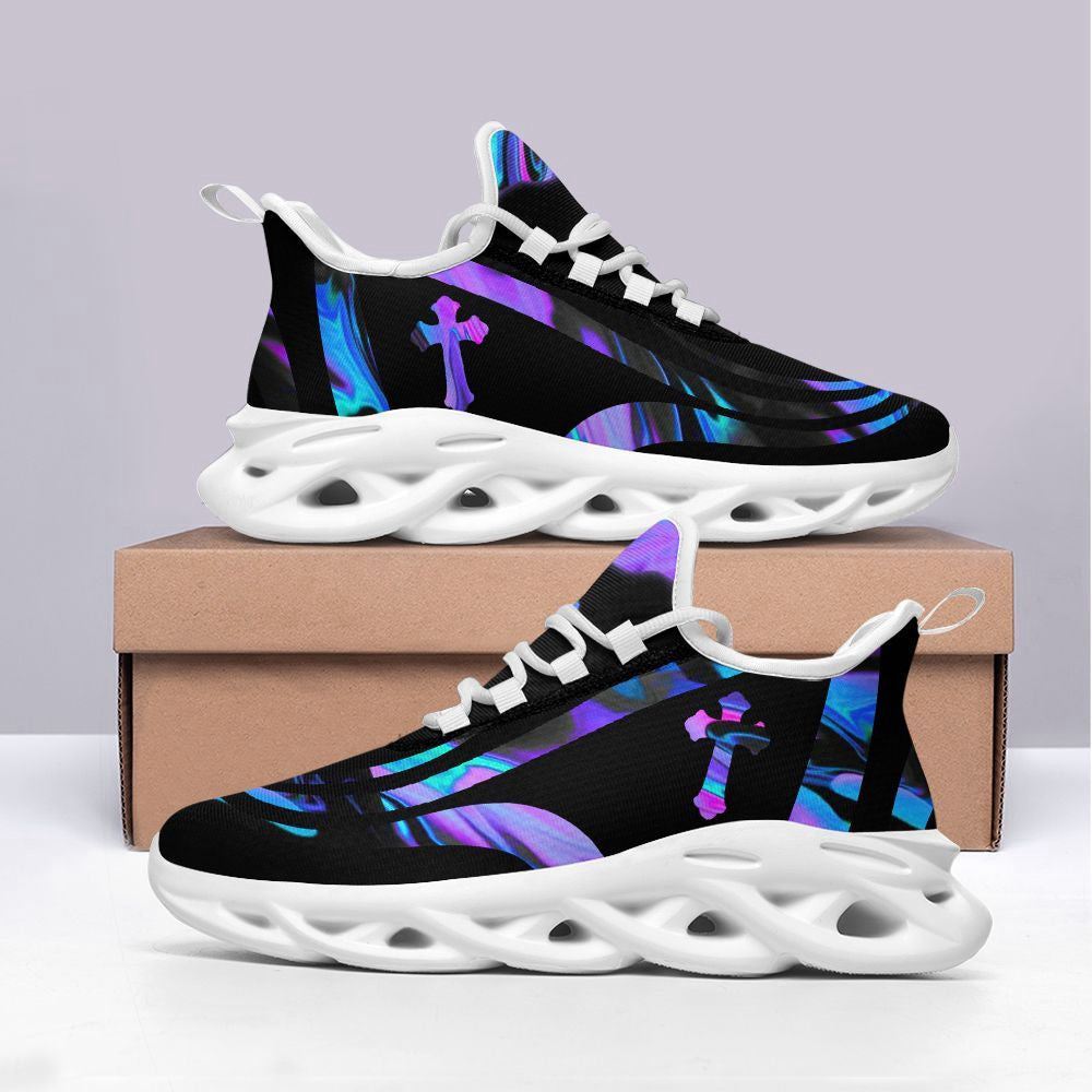 Christian Best Running Shoes, Jesus Running Sneakers Black Purple Max Soul Shoes For Men And Women, Jesus Fashion Shoes