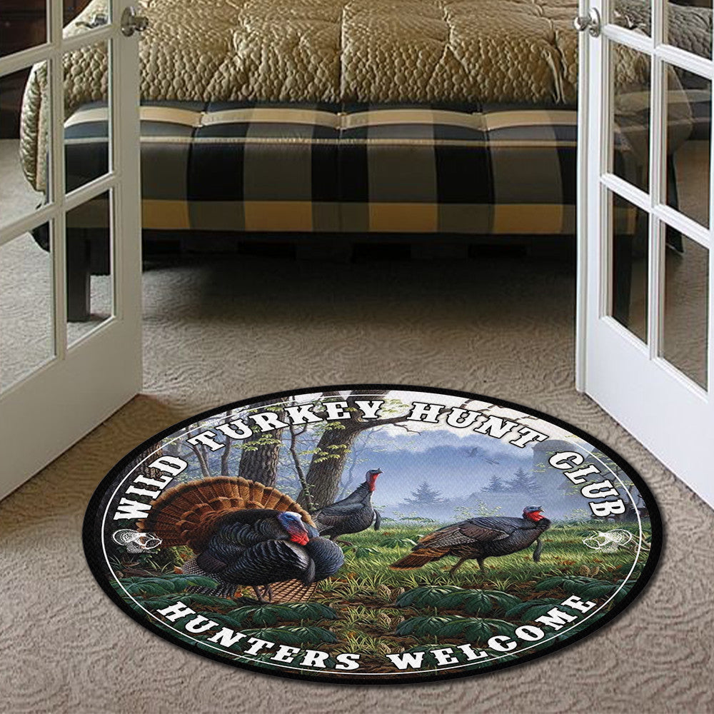 Wild Turkey Hunt Club Round Rug, Carpet Living Room Round Mat Circle Rug Kitchen Rugs Round Rugs