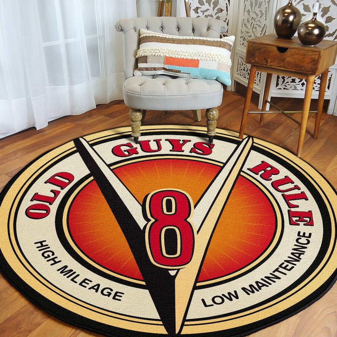 V8 Hot Rod Round Mat Round Floor Mat Room Rugs Carpet Outdoor Rug Washable Rugs