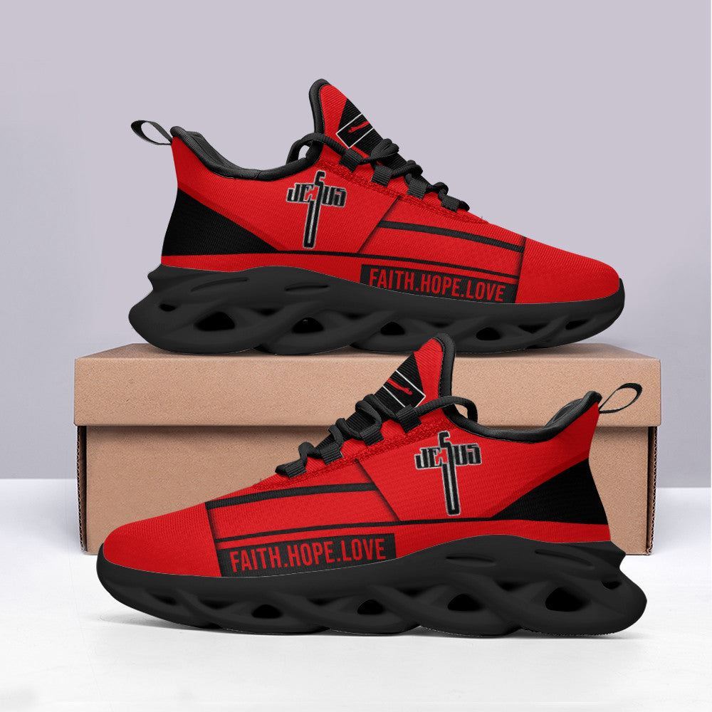 Christian Best Running Shoes, Jesus Faith Hope Love Running Sneakers Red Max Soul Shoes For Men And Women, Jesus Fashion Shoes