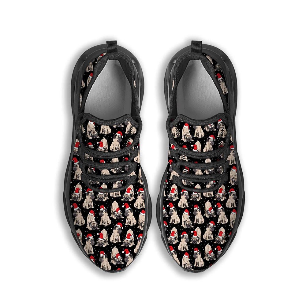 Pug Christmas Santa Print Pattern Black Max Soul Shoes For Men Women, Best Running Sneaker, Christmas Shoes, Winter Fashion Shoes