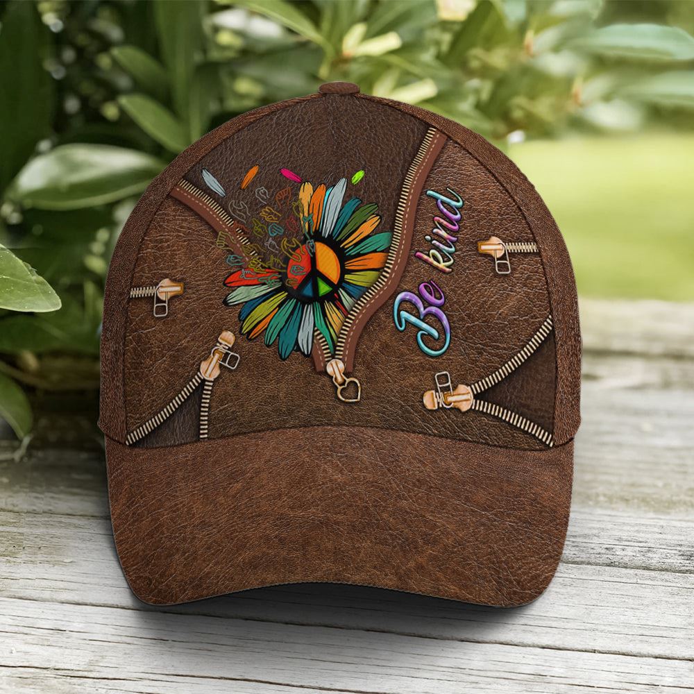 Be Kind Hippie Sunflower Leather Style Baseball Cap, Christian Baseball Cap, Religious Cap, Jesus Gift, Jesus Hat