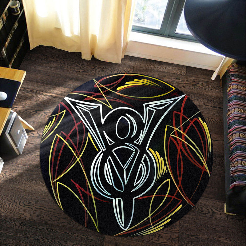 V8 Pinstripe Hot Rod Vintage Round Mat Round Floor Mat Room Rugs Carpet Outdoor Rug Washable Rugs