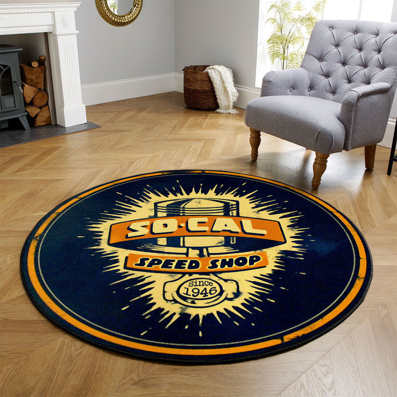 So Cal Speed Shop Hot Rod Round Mat Round Floor Mat Room Rugs Carpet Outdoor Rug Washable Rugs