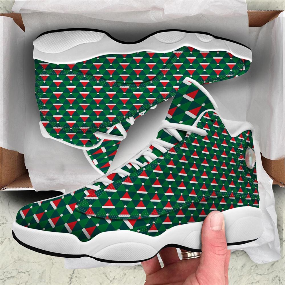 Christmas Basketball Shoes, Santa Hats Christmas Print Pattern Jd13 Shoes For Men Women, Christmas Fashion Shoes