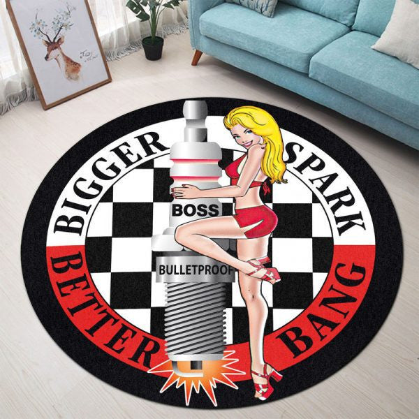 Spark Plug Better Bang Hot Rod Round Mat Round Floor Mat Room Rugs Carpet Outdoor Rug Washable Rugs