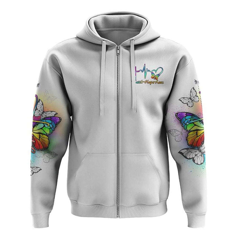 Colorful Butterflies Faith Cross All Over Print 3D Hoodie, Christian Hoodie, Christian Sweatshirt, Bible Verse Shirt