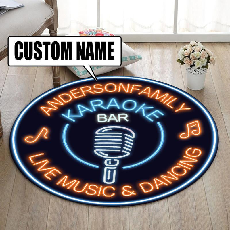 Personalized Karaoke Bar Living Room Round Mat Circle Rug