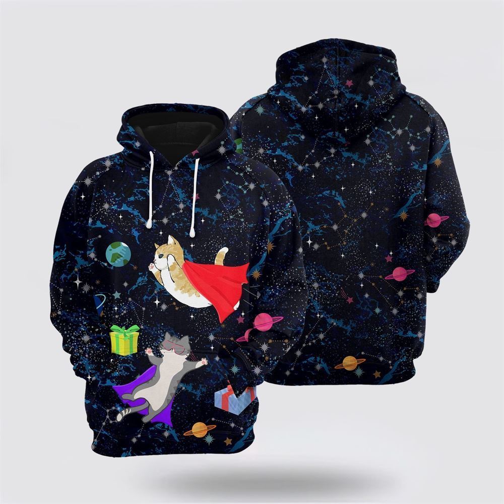 Cat Space All Over Print 3D Hoodie For Men And Women, Christmas Cat Hoodie, Christmas Hoodie Cute, Christmas Fashion