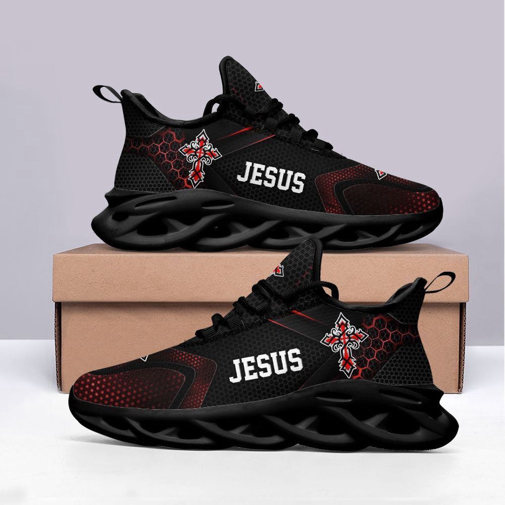 Christian Best Running Shoes, Black Jesus Running Sneakers Max Soul Shoes For Men And Women, Jesus Fashion Shoes