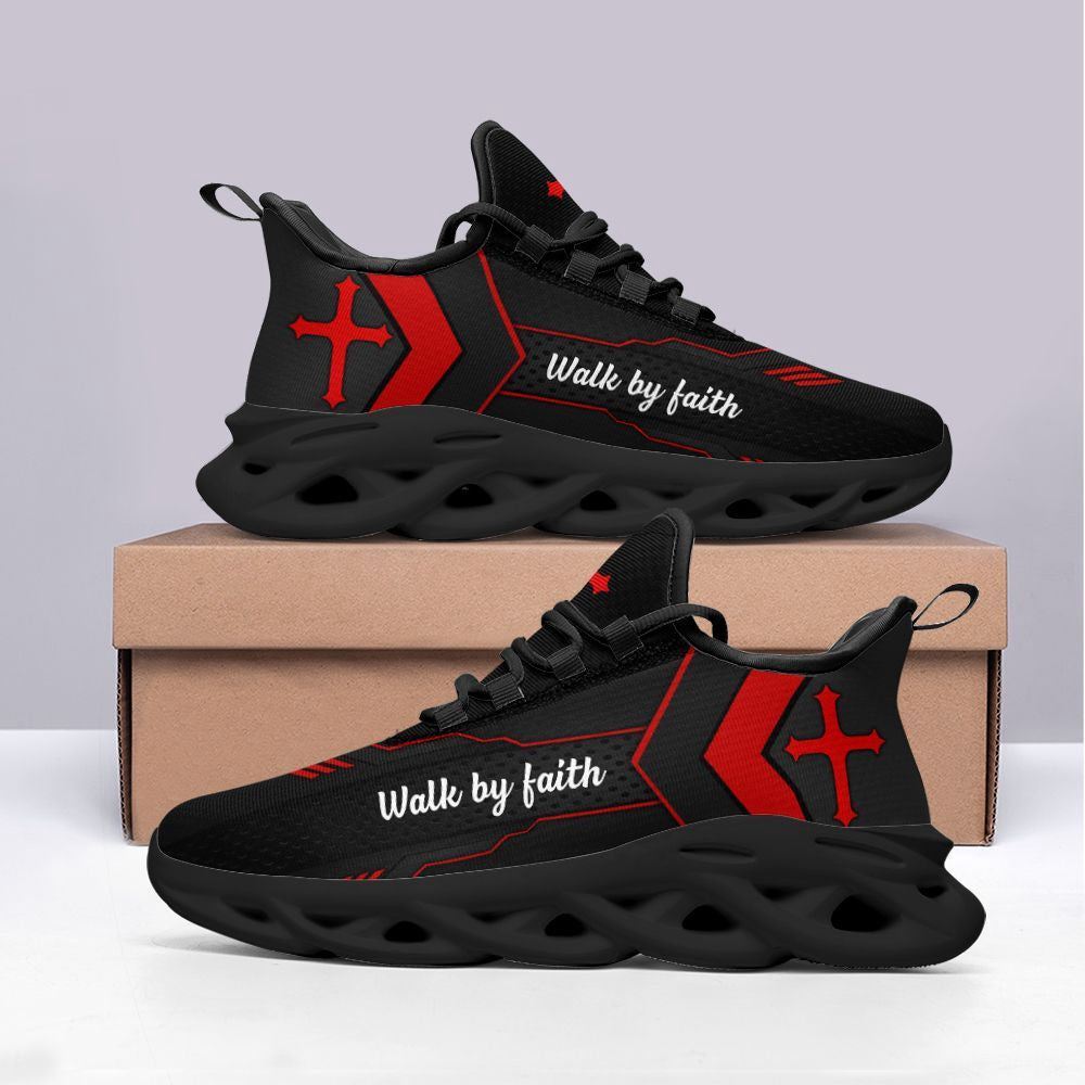 Christian Best Running Shoes, Jesus Red Walk By Faith Christ Sneakers Max Soul Shoes For Men And Women, Jesus Fashion Shoes