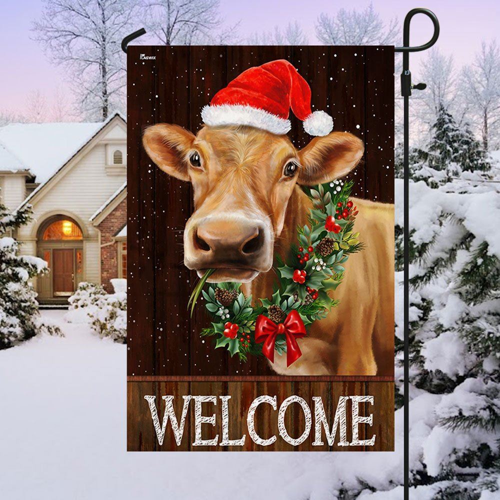 Welcome Farm Funny Cow Cattle Christmas Flag, Christmas Garden Flag, Home Decor Accessories, Christmas Outdoor Decor Ideas