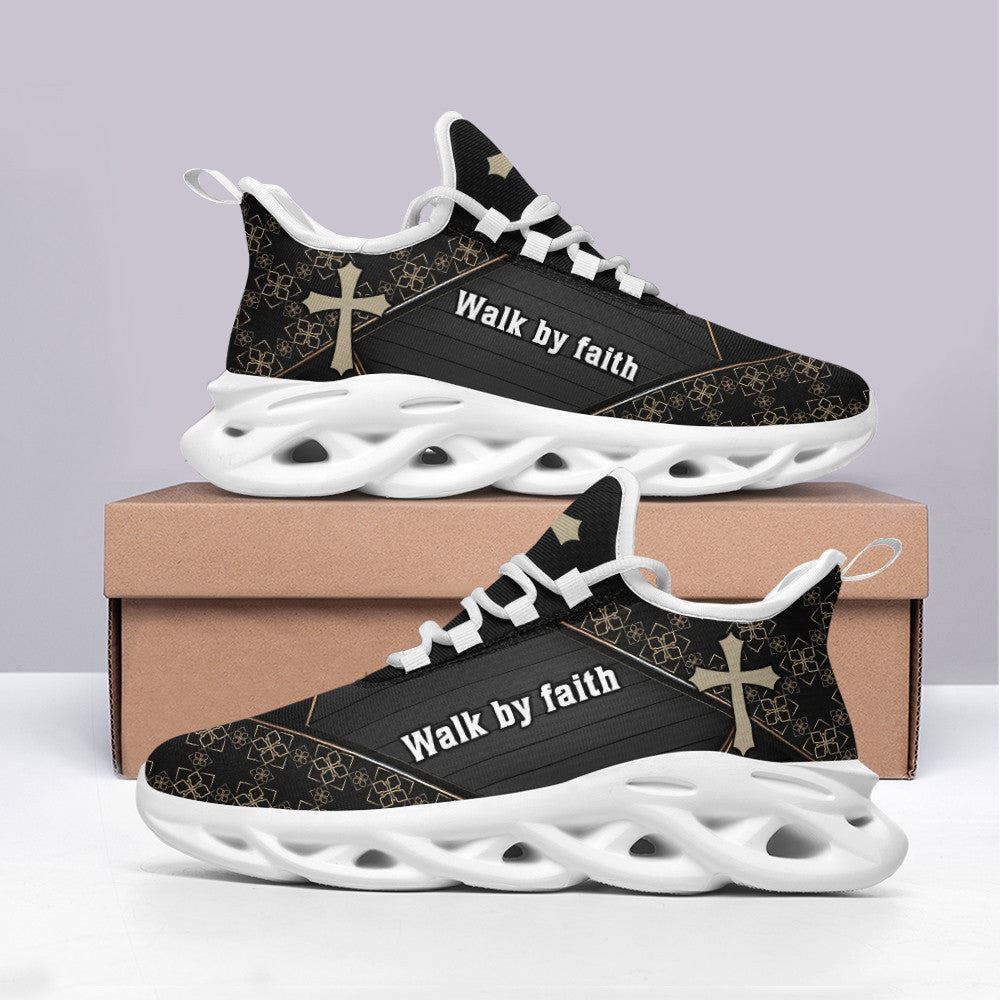 Christian Best Running Shoes, Jesus Walk By Faith Running Sneakers Black Art Max Soul Shoes For Men And Women, Jesus Fashion Shoes