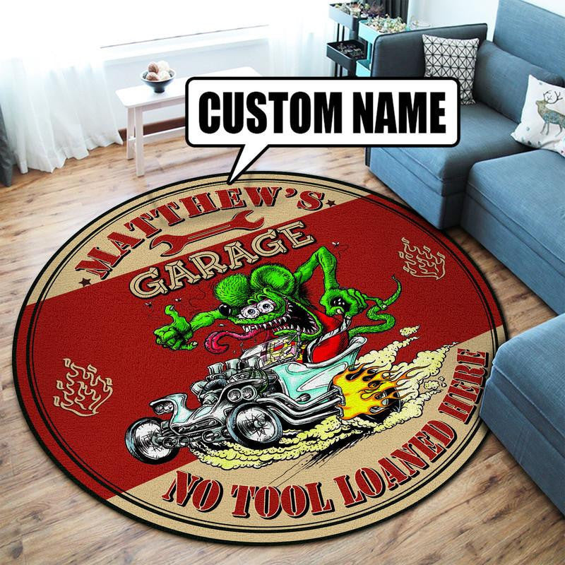 Personalized Hot Rod Garage Living Room Round Mat Circle Rug