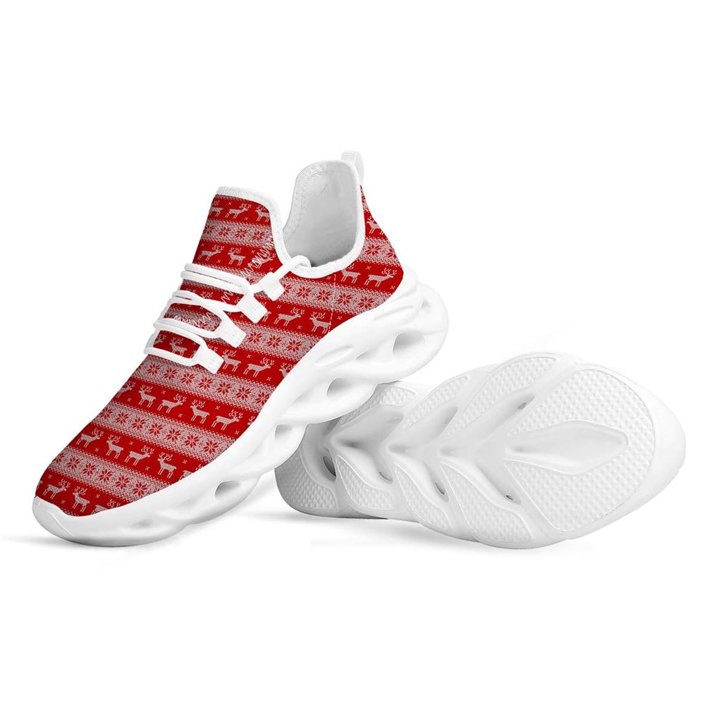 Deer Knitted Christmas Print Pattern White Max Soul Shoes For Men Women, Best Running Sneaker, Christmas Shoes, Winter Fashion Shoes