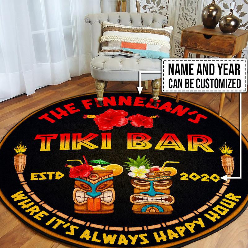 Personalized Tiki Bar Round Mat Round Floor Mat Room Rugs Carpet Outdoor Rug Washable Rugs