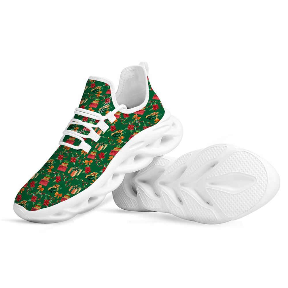 Poinsettia Cute Christmas Print Pattern White Max Soul Shoes For Men Women, Best Running Sneaker, Christmas Shoes, Winter Fashion Shoes