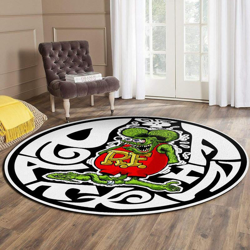 Rat Fink Hot Rod Garage Living Room Round Mat Circle Rug