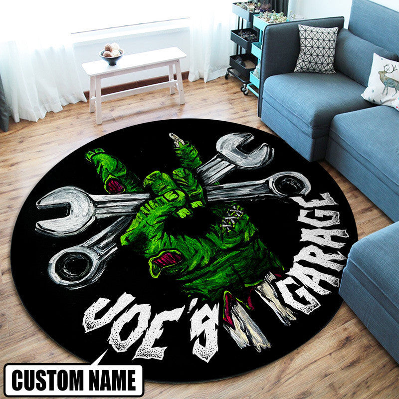 Personalized Hot Rod Garage Garage Decor, Home Bar Decor Speed Shop Round Mat