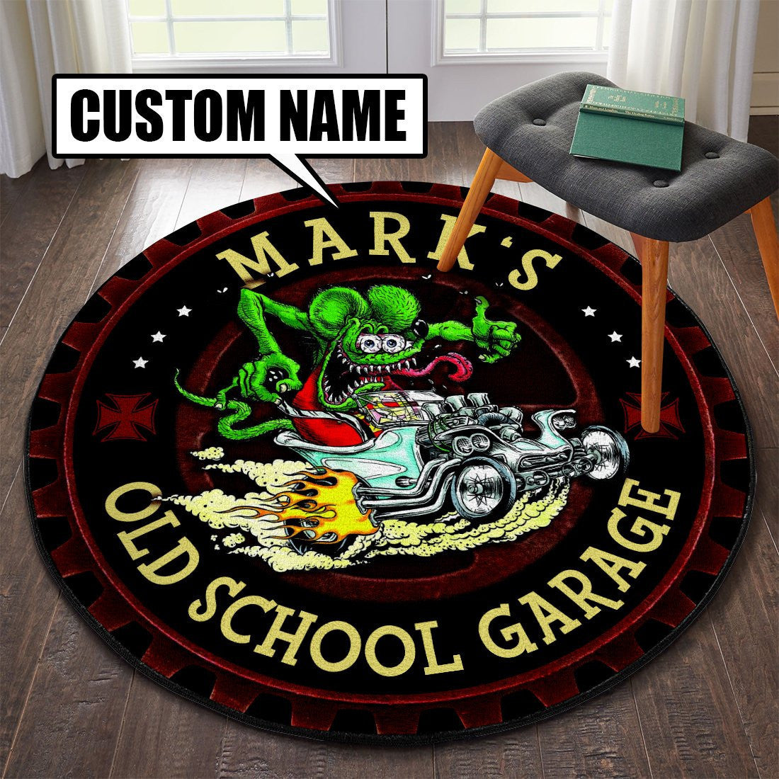 Personalized Rat Fink Old School Garage Round Mat Round Floor Mat Room Rugs Carpet Outdoor Rug Washable Rugs