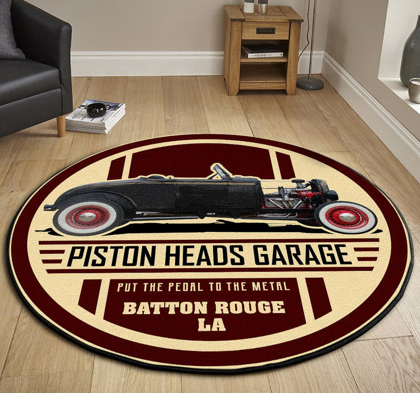 Piston Heads Garage Hot Rod Round Mat Round Floor Mat Room Rugs Carpet Outdoor Rug Washable Rugs