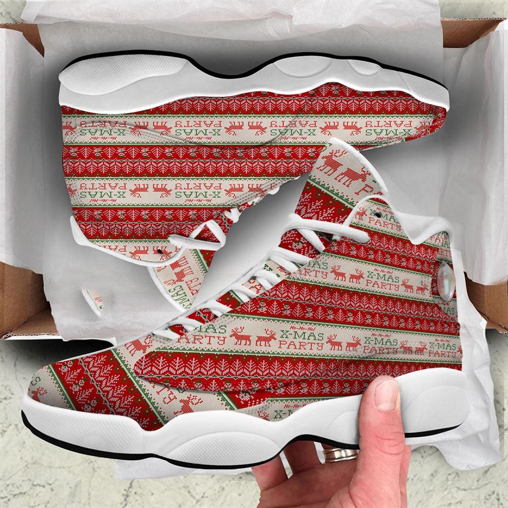 Christmas Basketball Shoes, Festive Christmas Knitted Print Pattern Jd13 Shoes For Men Women, Christmas Fashion Shoes