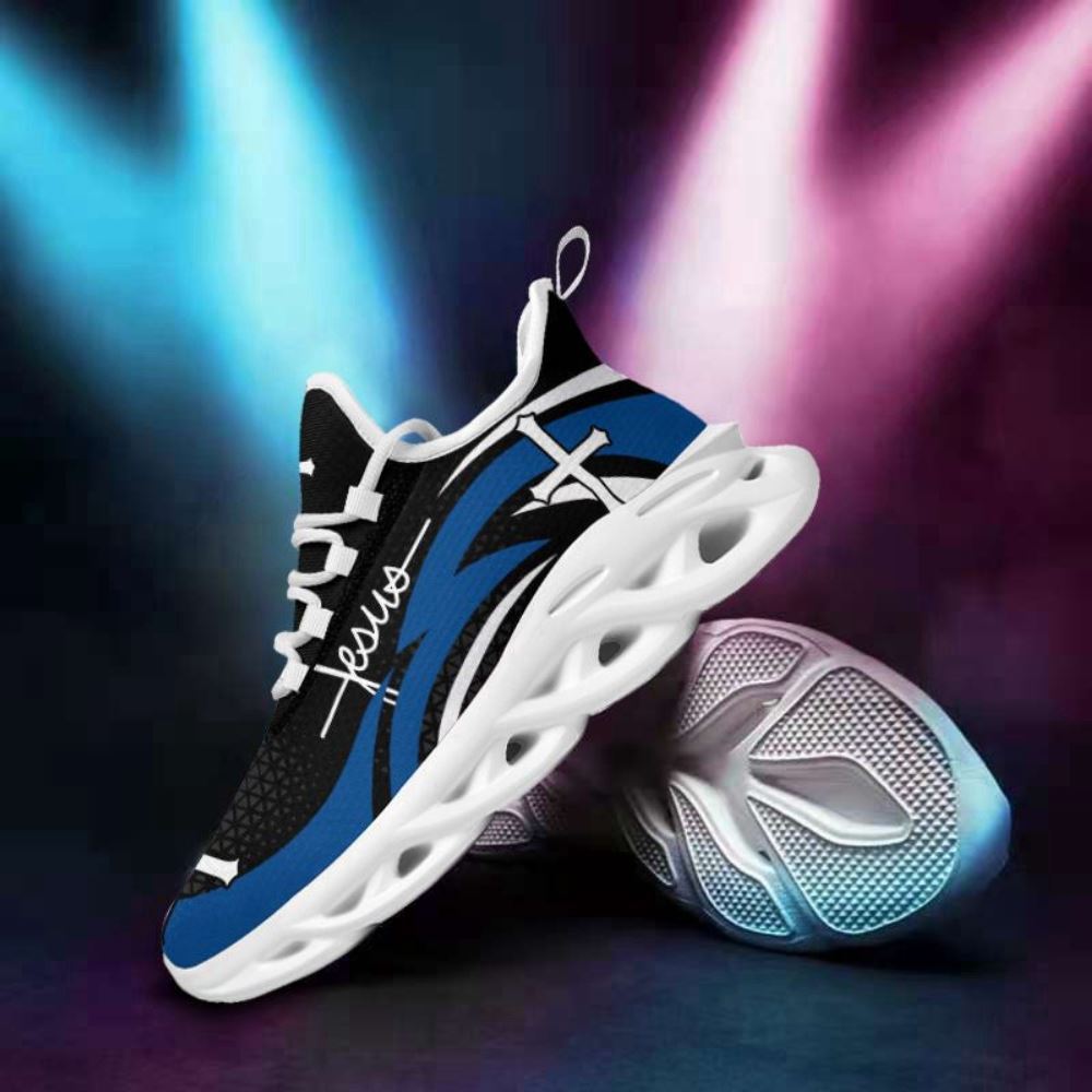 Christian Best Running Shoes, Blue Jesus Running Sneakers Max Soul Shoes For Men And Women, Jesus Fashion Shoes