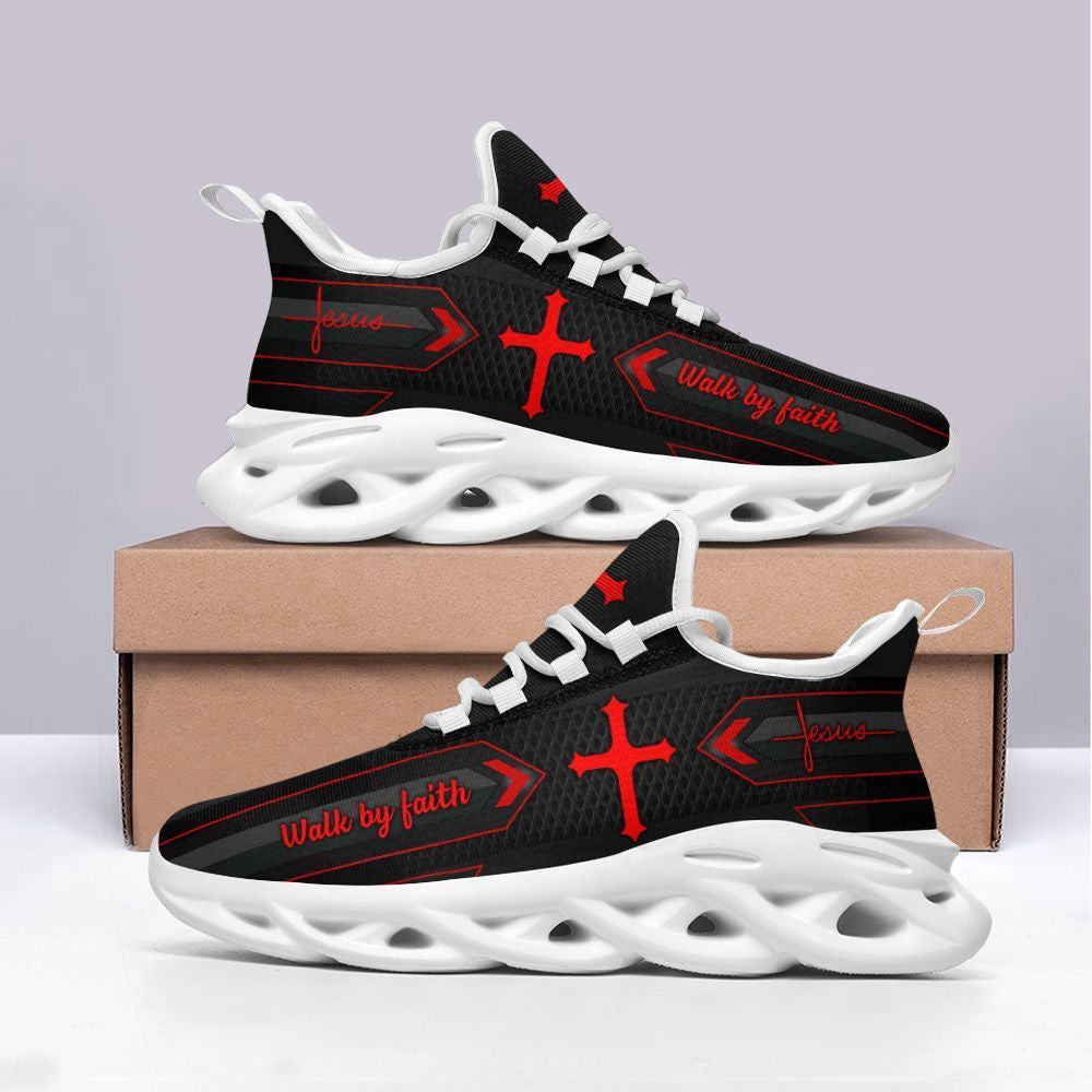 Christian Best Running Shoes, Black Jesus Walk By Faith Running Sneakers Max Soul Shoes For Men And Women, Jesus Fashion Shoes