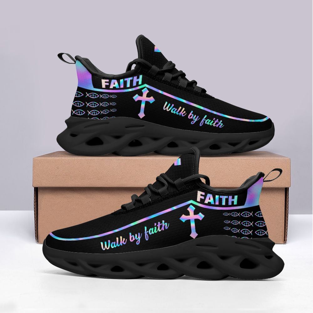 Christian Best Running Shoes, Jesus Walk By Faith Running Sneakers Black Shoes Max Soul Shoes For Men And Women, Jesus Fashion Shoes