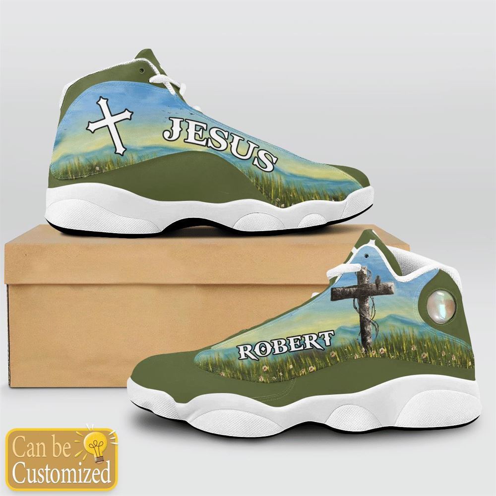 Jesus Flower Field Green Custom Name Jd13 Shoes For Man And Women, Christian Basketball Shoes, Gifts For Christian, God Shoes