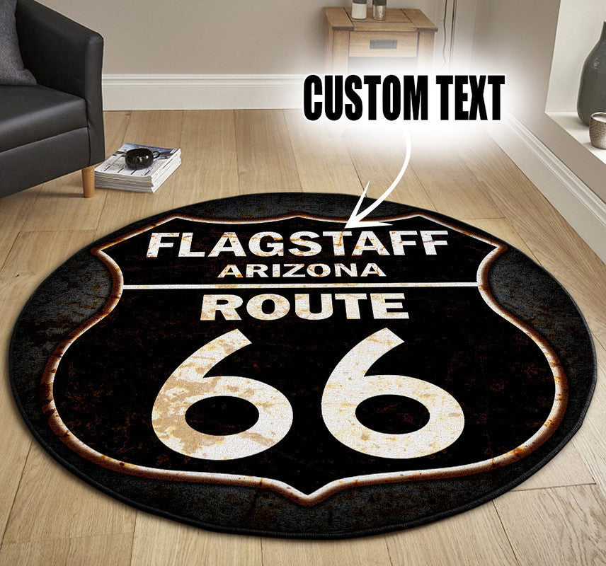 Personalized Route 66 Garage Decor, Home Bar Decor Hot Rod Round Mat