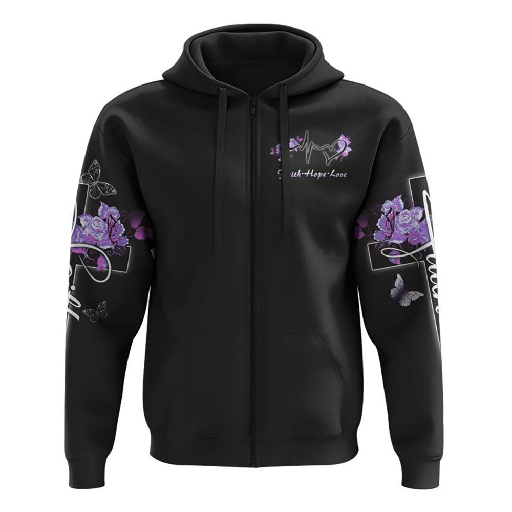 Butterfly Purple Cross Faith All Over Print 3D Hoodie, Christian Hoodie, Christian Sweatshirt, Bible Verse Shirt