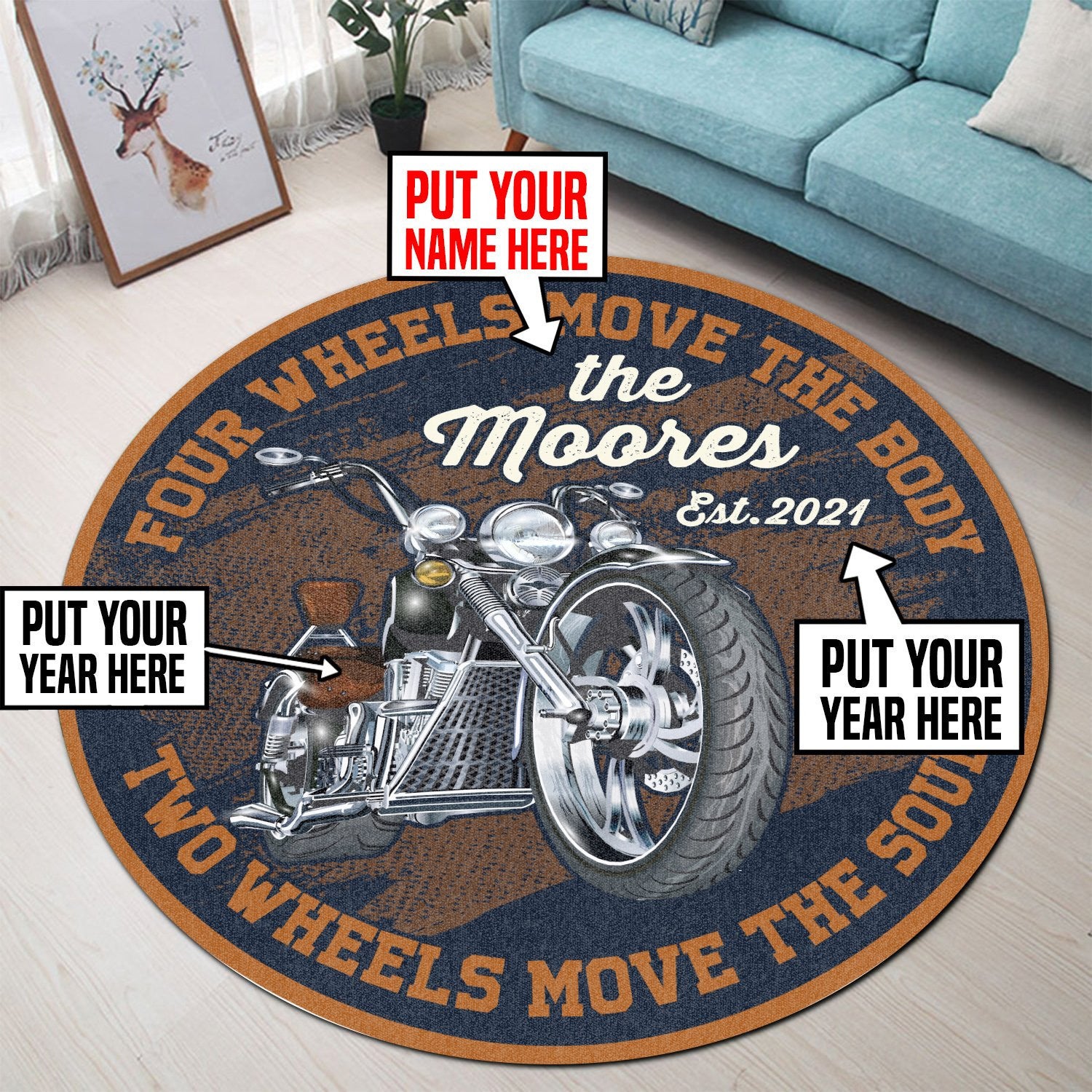 Personalized Motorcycle Biker Round Mat Round Floor Mat Room Rugs Carpet Outdoor Rug Washable Rugs