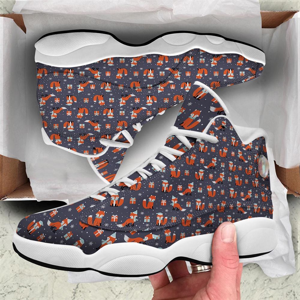 Christmas Basketball Shoes, Fox Christmas Print Pattern Jd13 Shoes For Men Women, Christmas Fashion Shoes