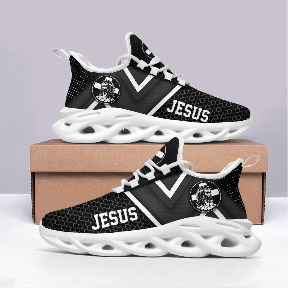 Christian Best Running Shoes, Jesus White And Black Running Sneakers Max Soul Shoes For Men And Women, Jesus Fashion Shoes