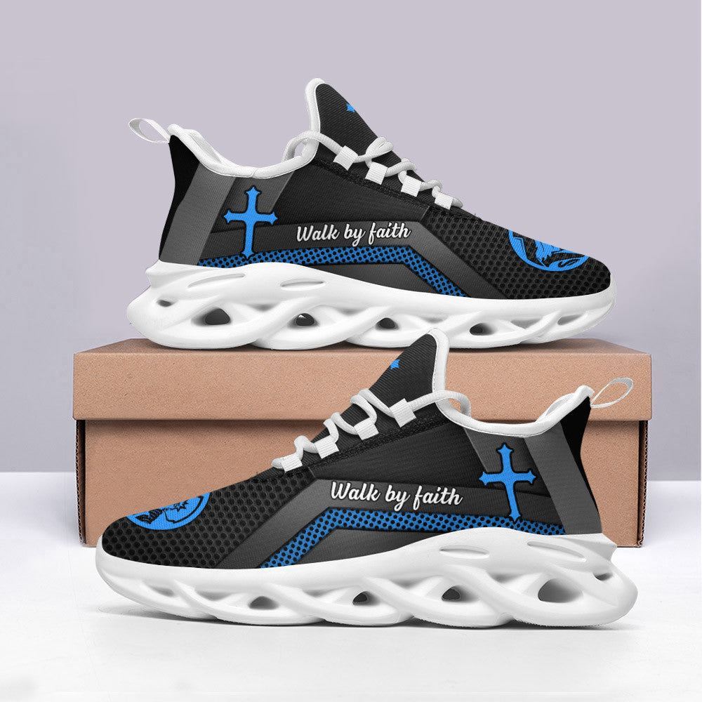 Christian Best Running Shoes, Jesus Walk By Faith Running Sneakers Blue Max Soul Shoes For Men And Women, Jesus Fashion Shoes