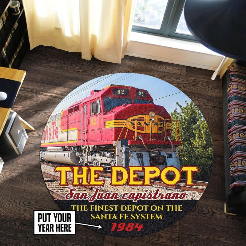 Personalized Santa Fe Depot Railroad Round Mat Round Floor Mat Room Rugs Carpet Outdoor Rug Washable Rugs