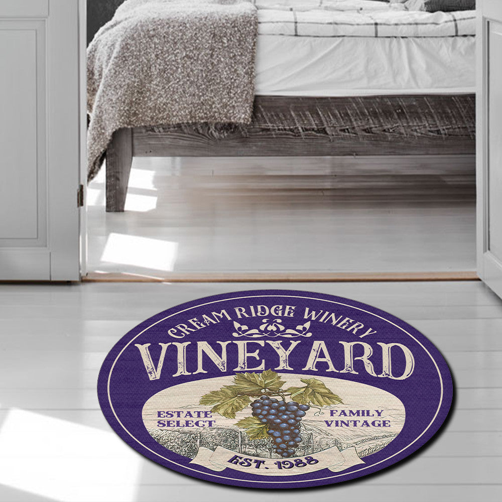 Personalized Vineyard Winery Living Room Round Mat Circle Rug