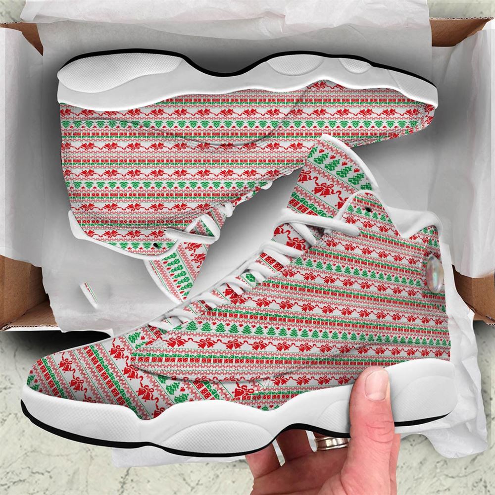 Christmas Basketball Shoes, Party Knitted Christmas Print Pattern Jd13 Shoes For Men Women, Christmas Fashion Shoes