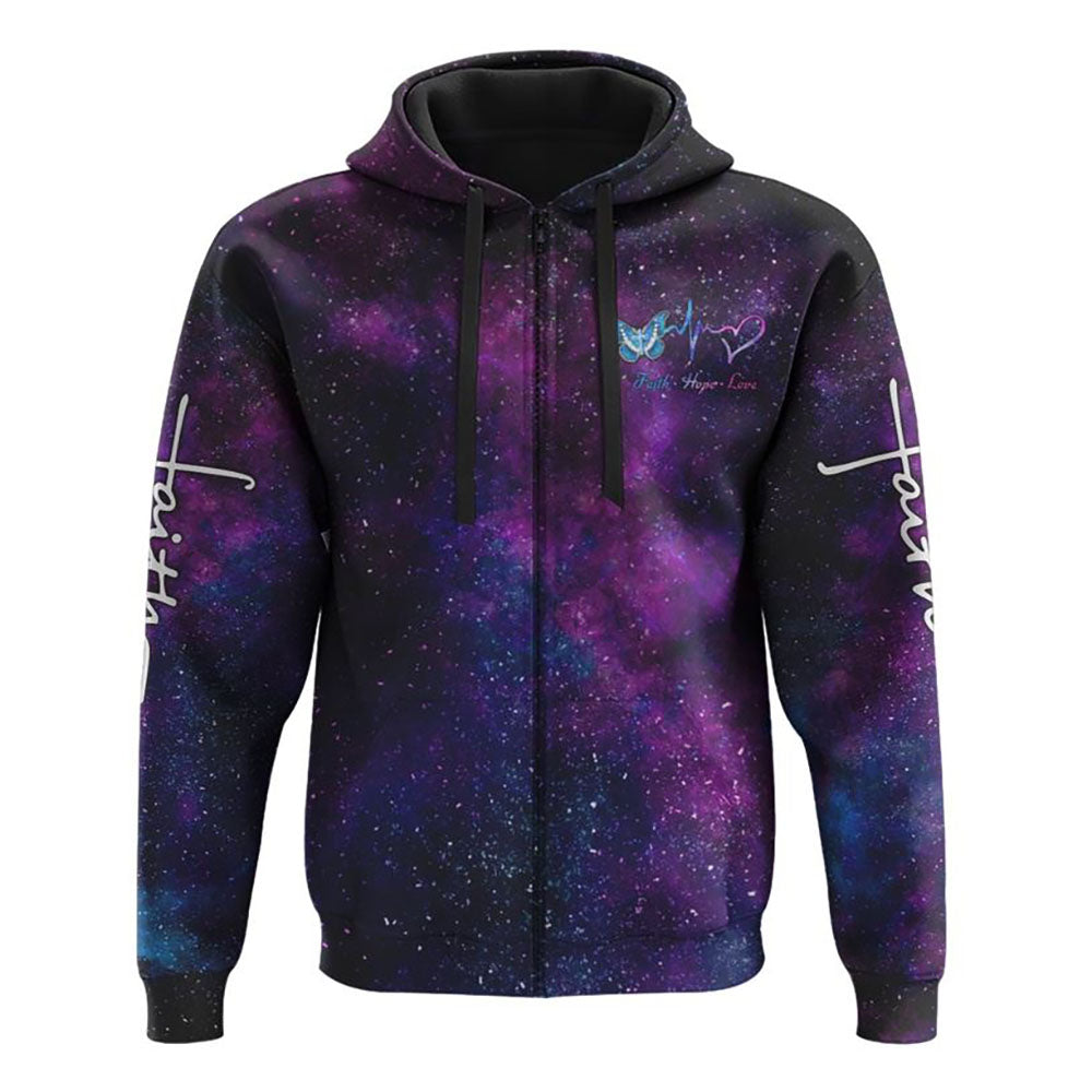 Faith Hope Love Galaxy Butterfly Cross All Over Print 3D Hoodie, Christian Hoodie, Christian Sweatshirt, Bible Verse Shirt