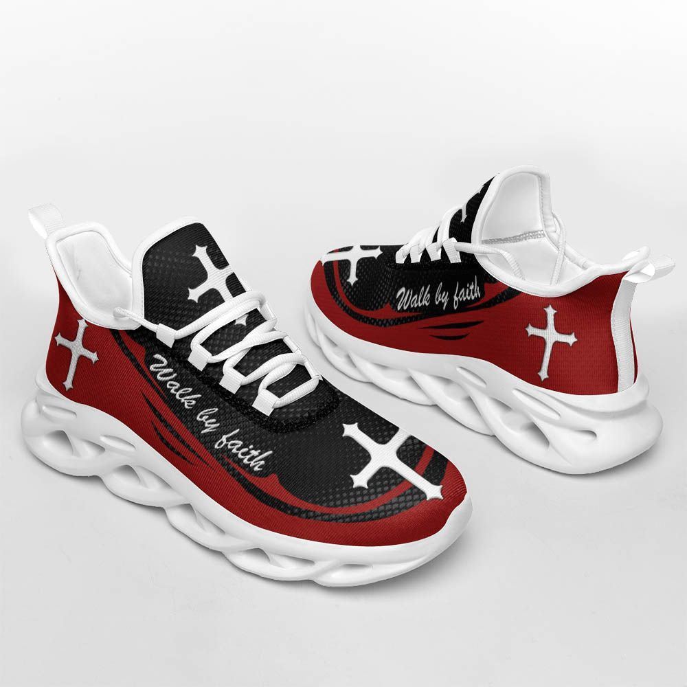 Christian Best Running Shoes, Red Jesus Walk By Faith Christ Sneakers Max Soul Shoes For Men And Women, Jesus Fashion Shoes