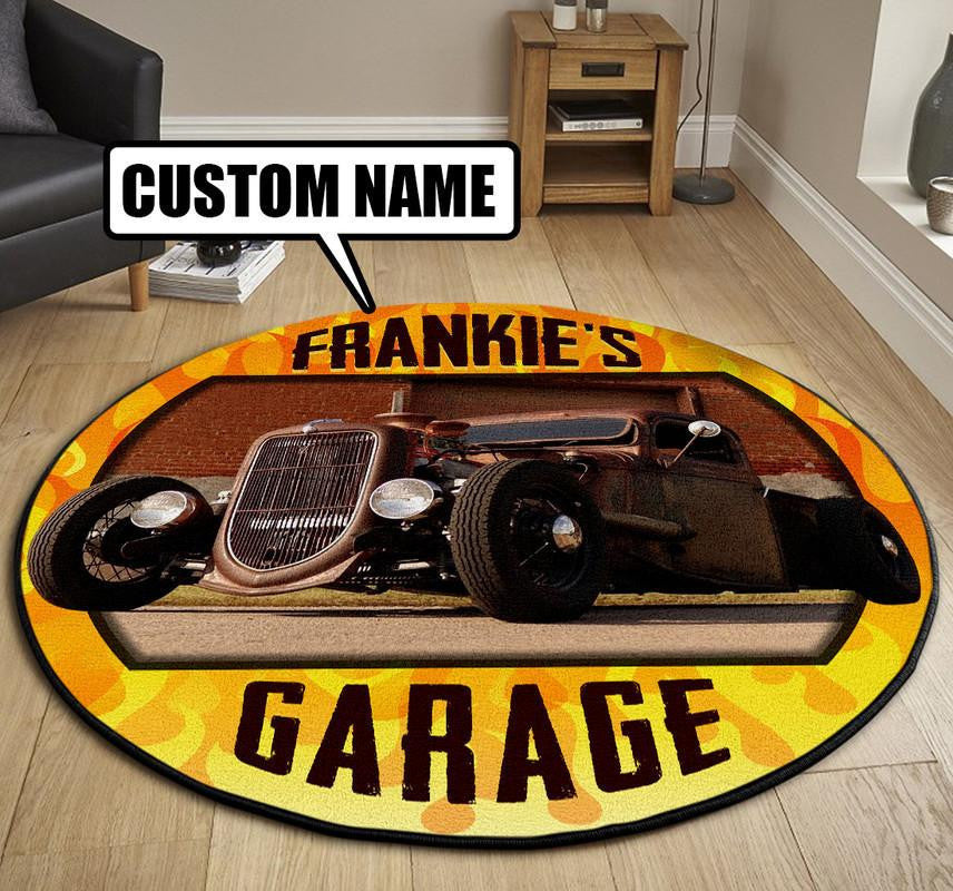 Personalized Hot Rod Garage Round Mat Round Floor Mat Room Rugs Carpet Outdoor Rug Washable Rugs