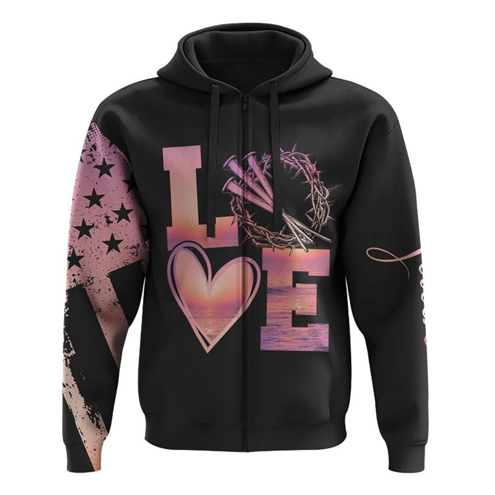 Faith Hope Love Sunset Beach Flag All Over Print 3D Hoodie, Christian Hoodie, Christian Sweatshirt, Bible Verse Shirt