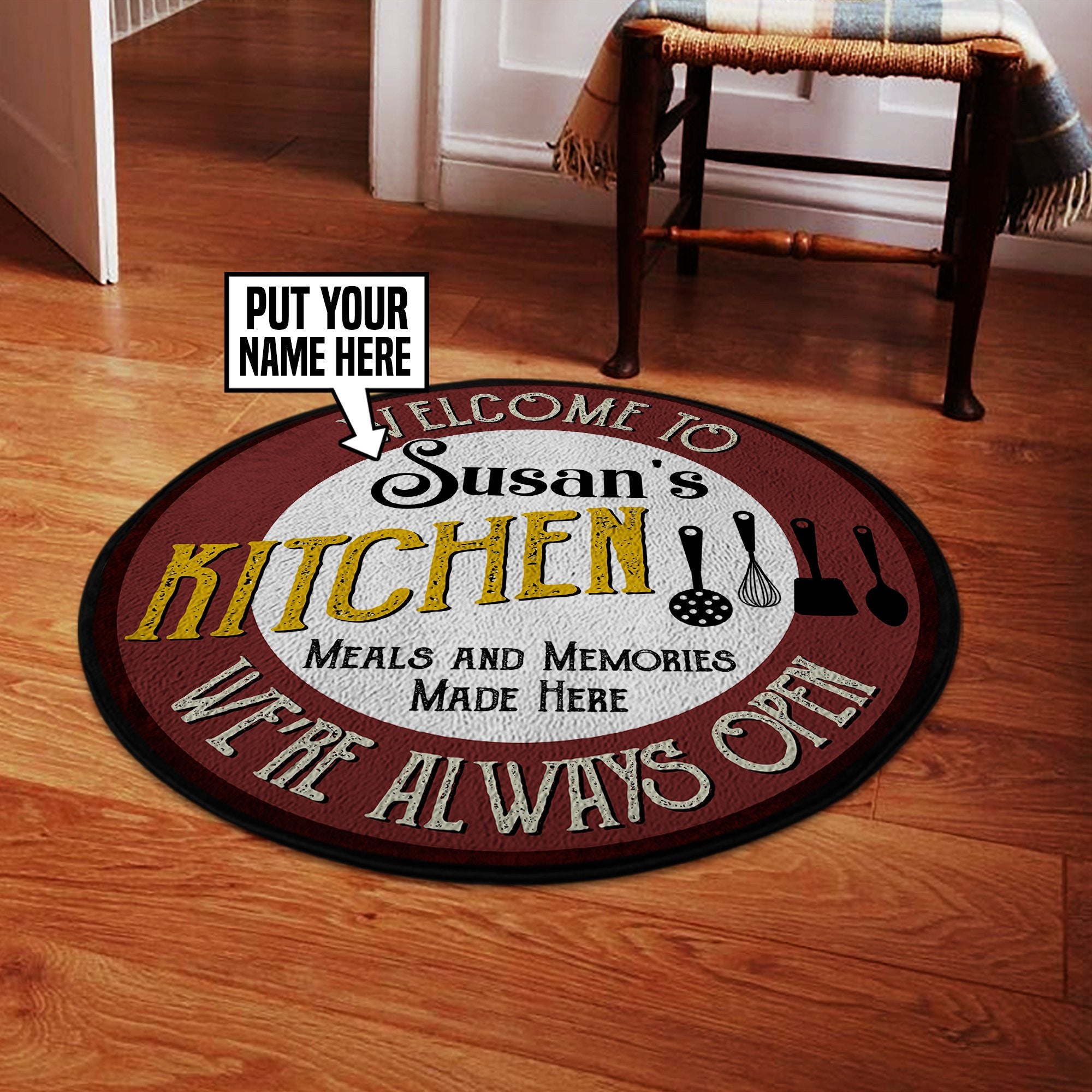 Personalized Welcome To Kitchen Round Mat Round Floor Mat Room Rugs Carpet Outdoor Rug Washable Rugs