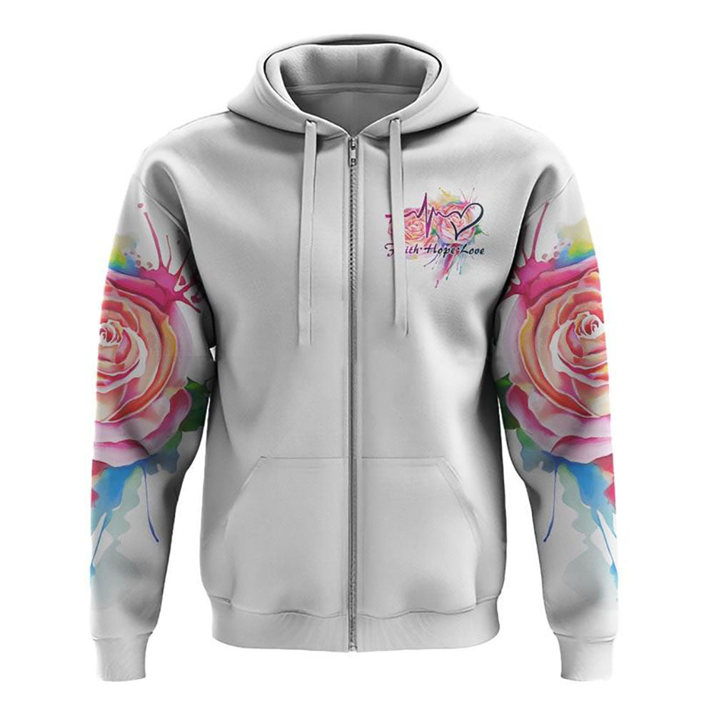 Faith Cross Colorful Rose Watercolor All Over Print 3D Hoodie, Christian Hoodie, Christian Sweatshirt, Bible Verse Shirt