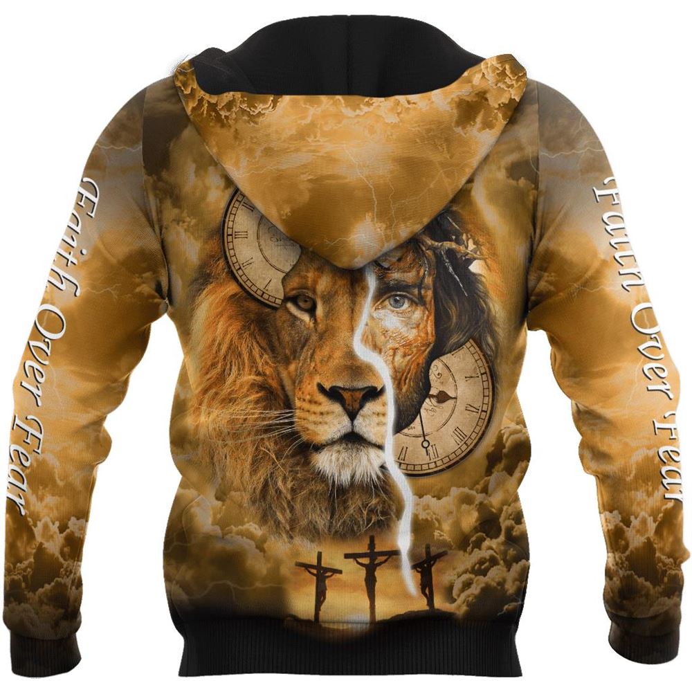 Failth Over Fear Lion Jesus God 3D Hoodie For Man And Women, Jesus Printed 3D Hoodie