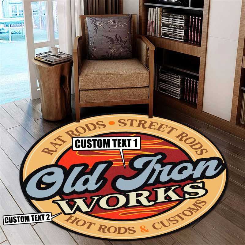 Personalized Hot Rodgarage Decor, Home Bar Decor Rat Rod Garage Decor, Home Bar Decor Custom Rod Round Mat