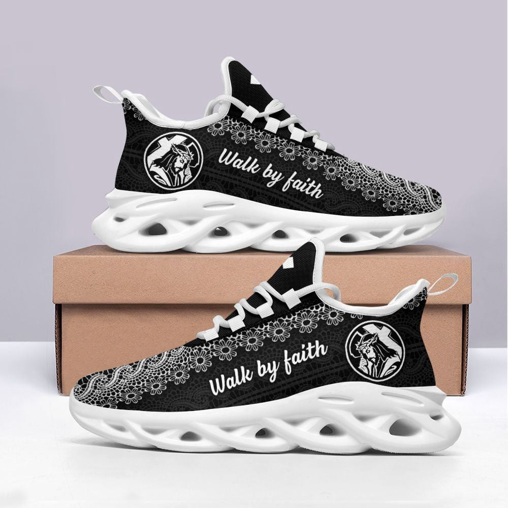 Christian Best Running Shoes, Jesus Black Walk By Faith Christ Sneakers Max Soul Shoes For Men And Women, Jesus Fashion Shoes