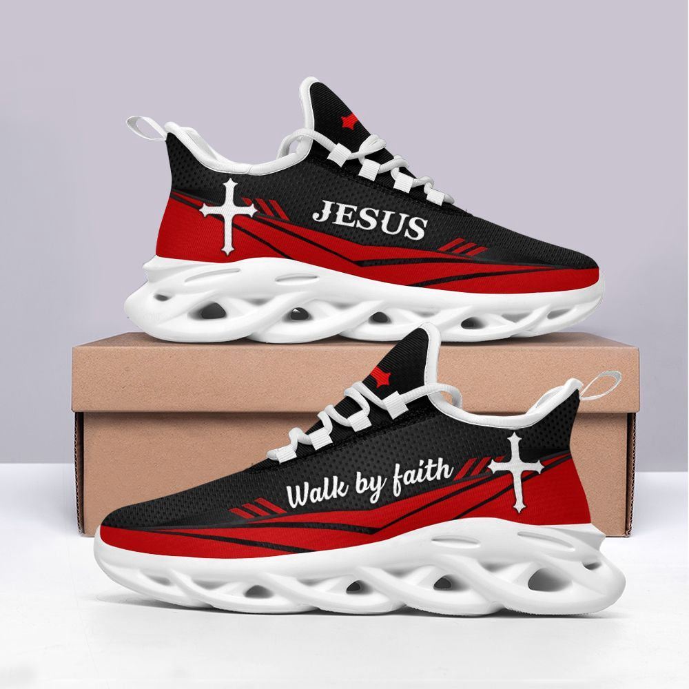 Christian Best Running Shoes, Jesus Walk By Faith Red Running Shoes Max Soul Shoes For Men And Women, Jesus Fashion Shoes